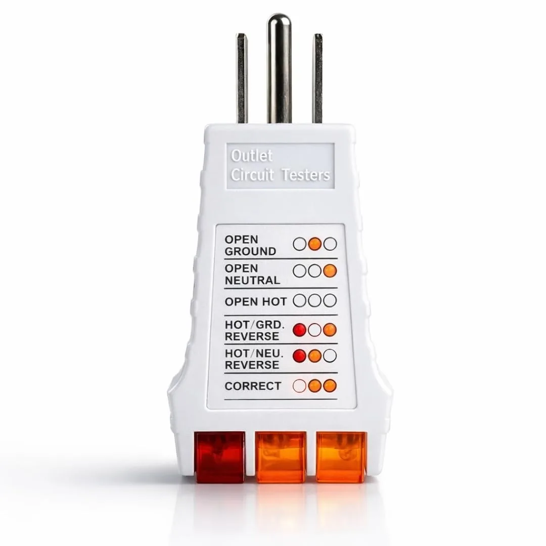 Compact white outlet tester with three indicator lights