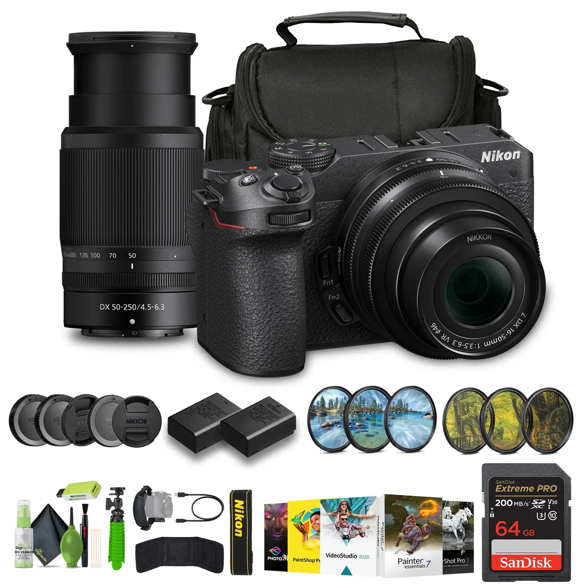 Nikon Inc Nikon Z30 20.9MP Camera Kit 16-50mm 50-250mm 64GB Card Tripod Filters Battery Software — product photo