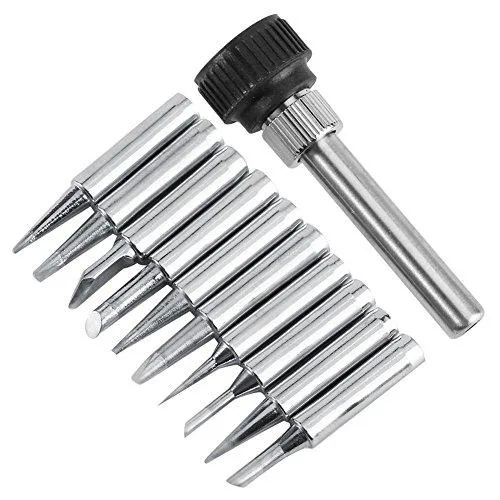 Ten copper soldering tips with electroplated finish and retaining sleeve