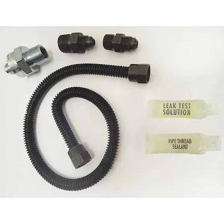 Stainless steel gas valve kit with black 24-inch flexible hose and 3/8-inch fittings