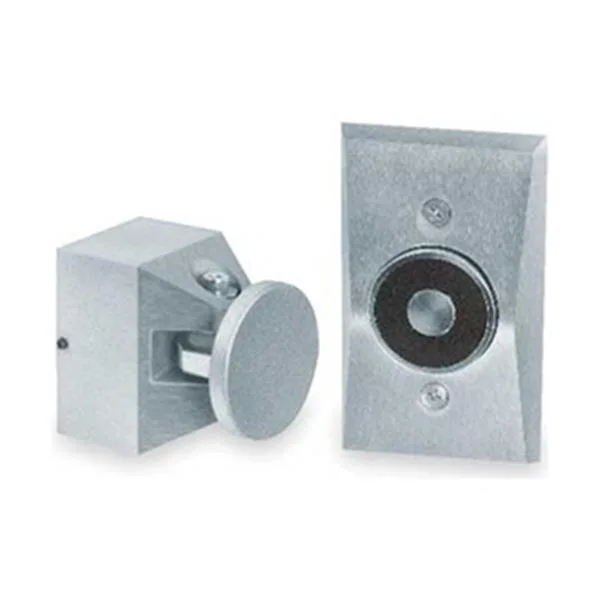 Floor-mounted electromagnetic double-door holder with powder-coated aluminum finish