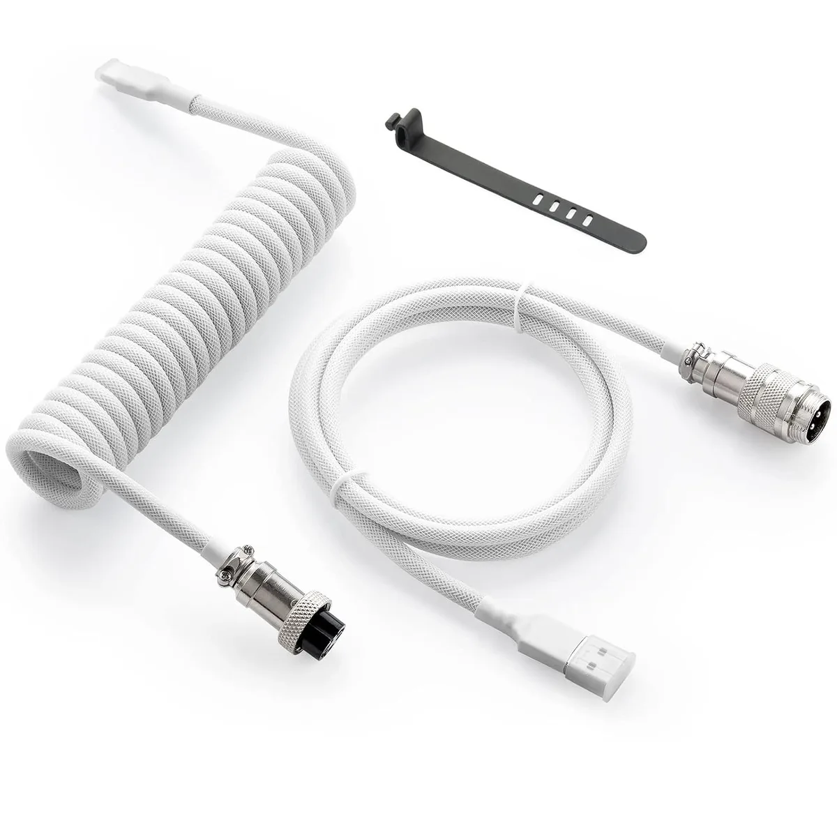 GCROWN GCROWN Coiled USB Cable Double-Sleeved Aviator 1.5M White — product photo