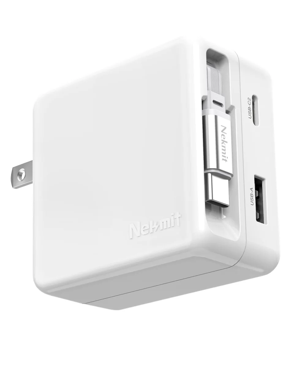  Nekmit FY-0905000 65W 3-Port USB Charger with Retractable Cable White — product photo