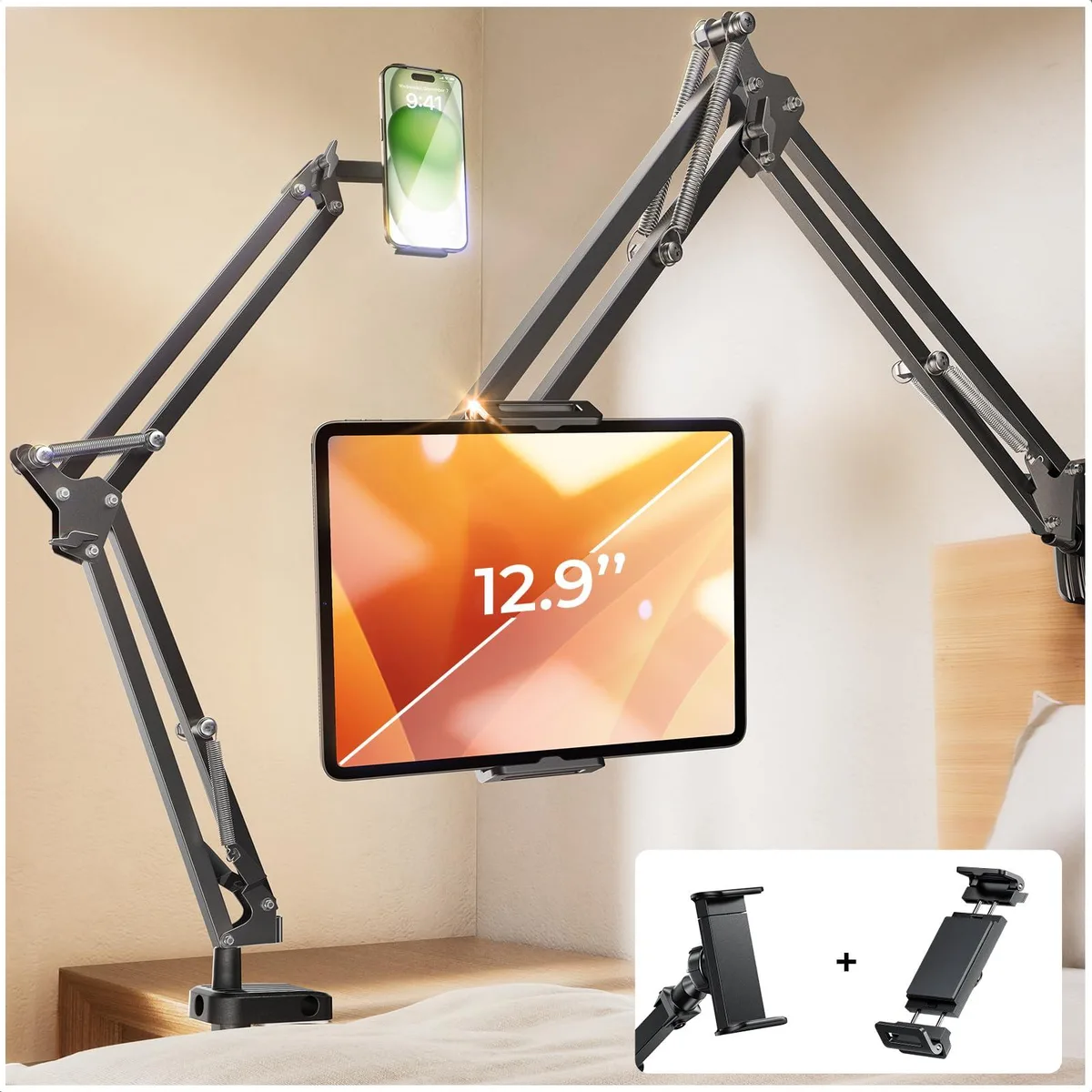 LISEN 2E41 Tablet Stand Dual Clamp 4-13" Black — product photo