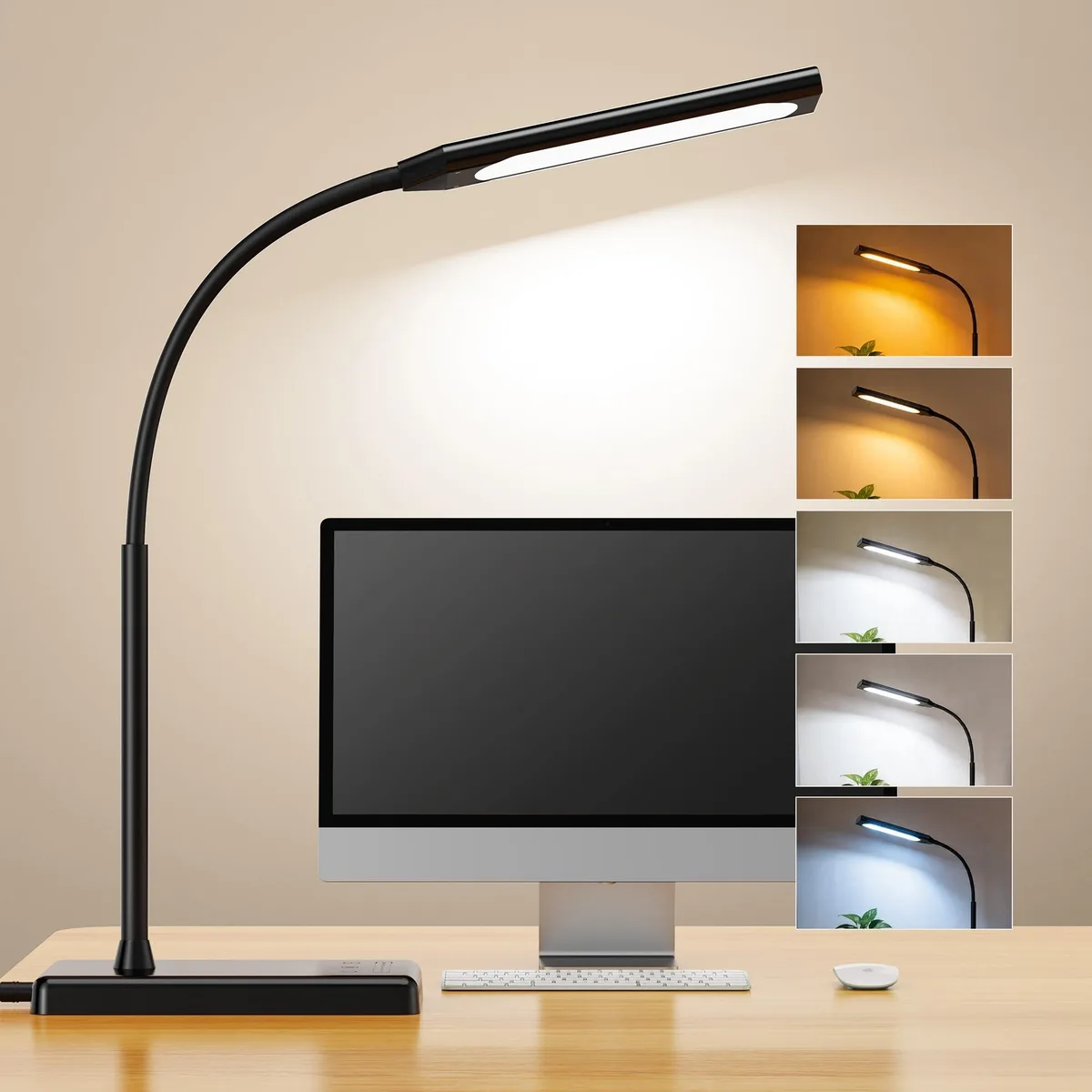 Slim matte desk lamp with flexible gooseneck and painted finish