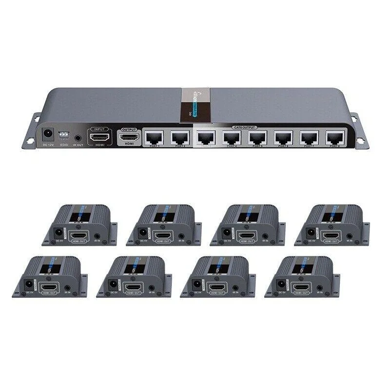 Lenkeng Technology Co,. Ltd Lenkeng Technology Co,. Ltd LKV718Pro HDMI Extender 1x8 POE Splitter 131ft 1080P@60Hz Loop-Out IR EDID — product photo