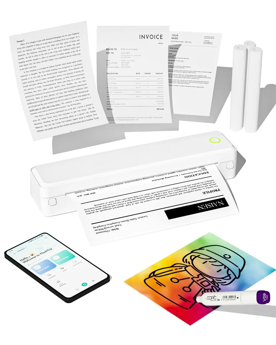 Compact black rectangular thermal printer with rounded edges and smooth matte finish