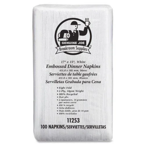 Genuine Joe Genuine Joe 11253 Dinner Napkins 2-Ply 17"x15" 100/PK White — product photo