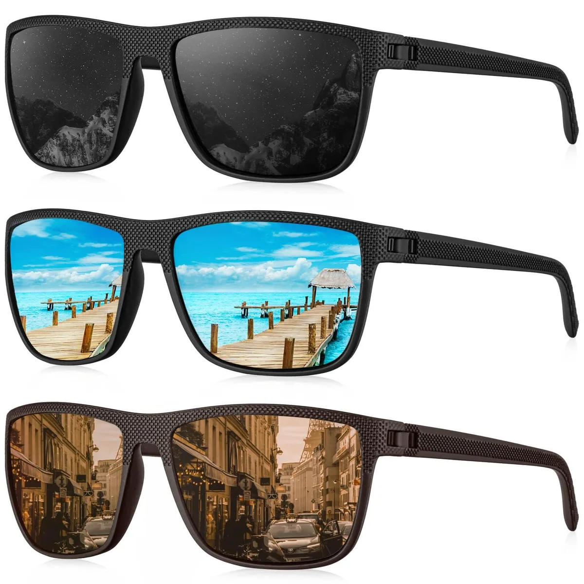 KALIYADI Polarized Sunglasses Men Classic Rectangle Grey/Blue/Brown 52mm — product photo