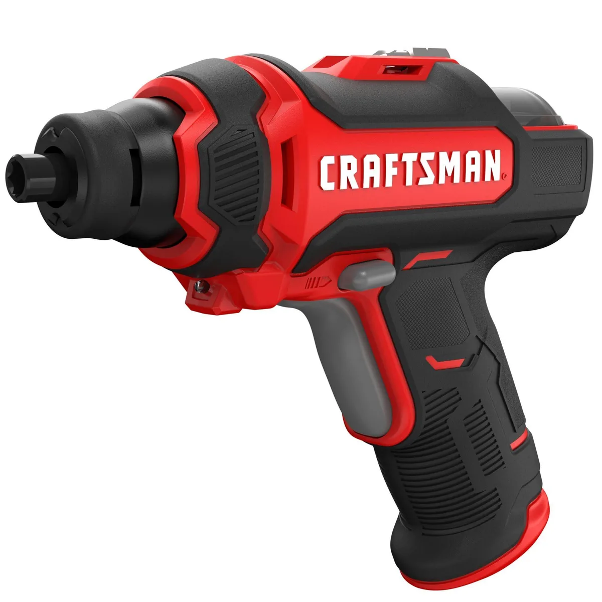 Compact 4V cordless screwdriver with rotating bit cartridge, LED light, magnetic holder, charger and eight bits