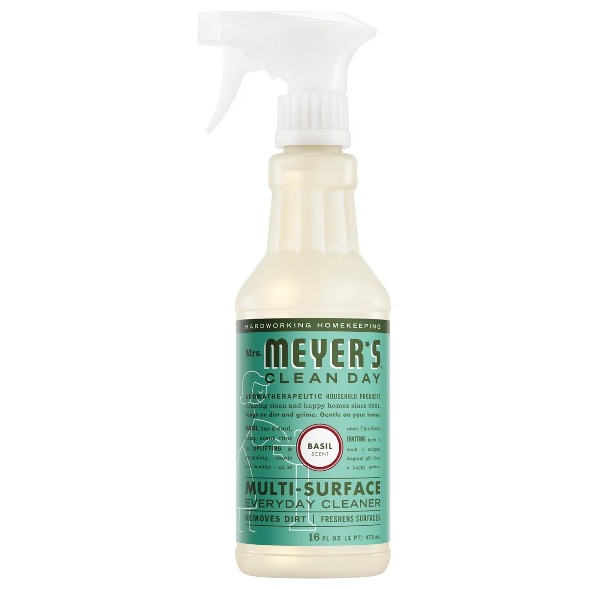 White spray bottle with basil-scented all-purpose cleaner, 16 fl oz