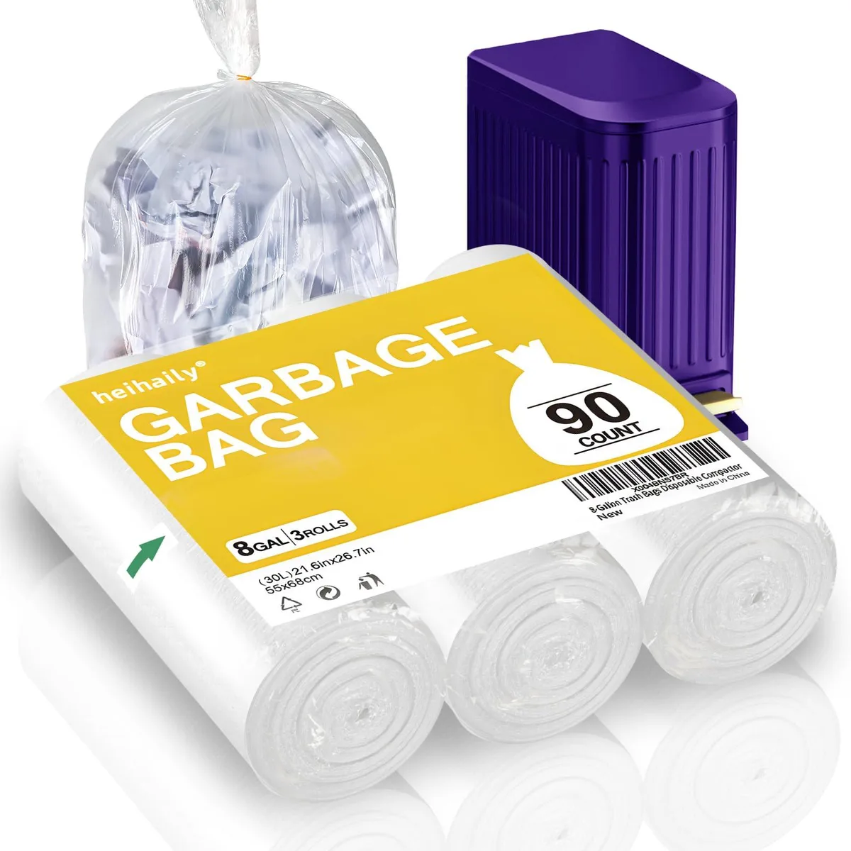 heihaily PE-8Gal 8-Gallon Clear Trash Bags 90 Count — product photo