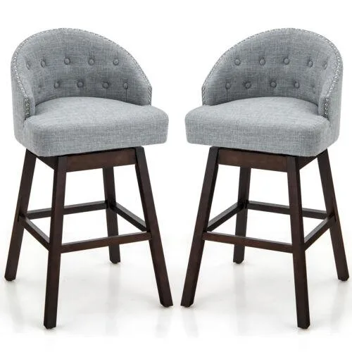 SlickBlue SlickBlue Set of 2 Swivel Bar Stools Grey Rubber Wood Legs Padded Back — product photo