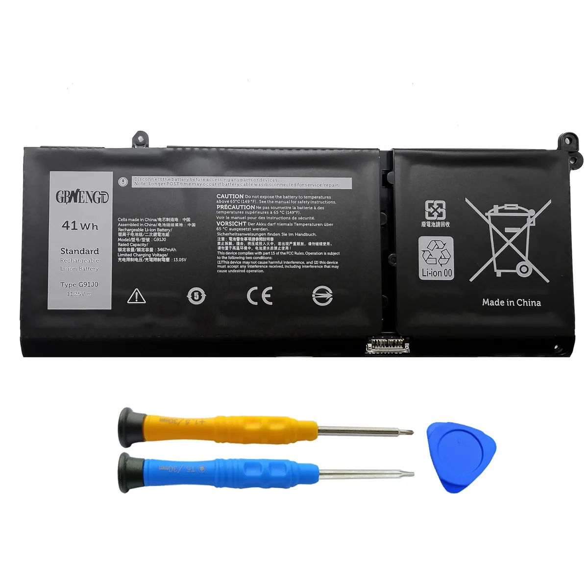 G91J0 laptop battery 41Wh 11.25V 3467mAh 3-Cells — product photo