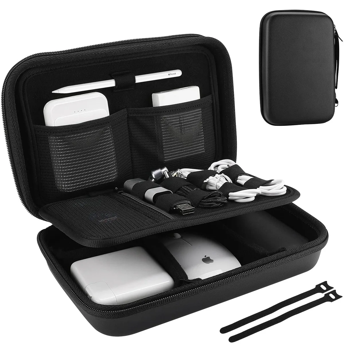 Black hard-shell EVA case with hand strap, 9.9 x 6.3 x 2.56 in