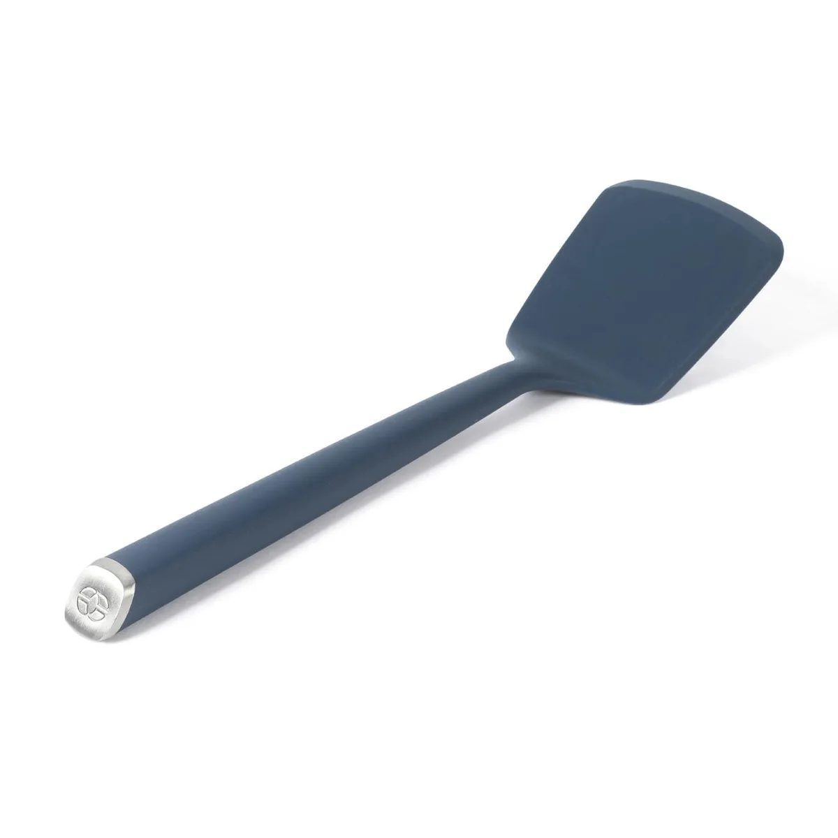Navy silicone turner with bamboo handle, oblong flexible head