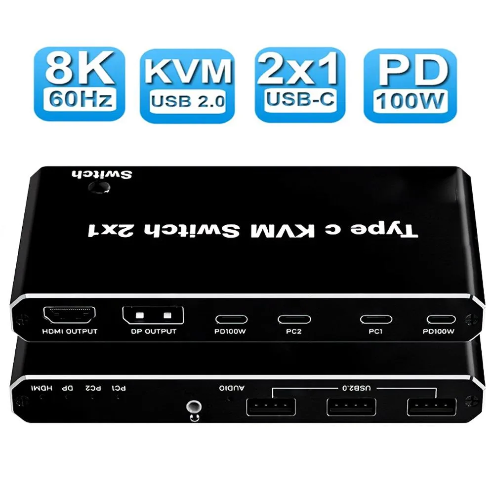 LUOM LUOM OZK7 2-Port USB-C KVM Switch 8K 100W PD — product photo