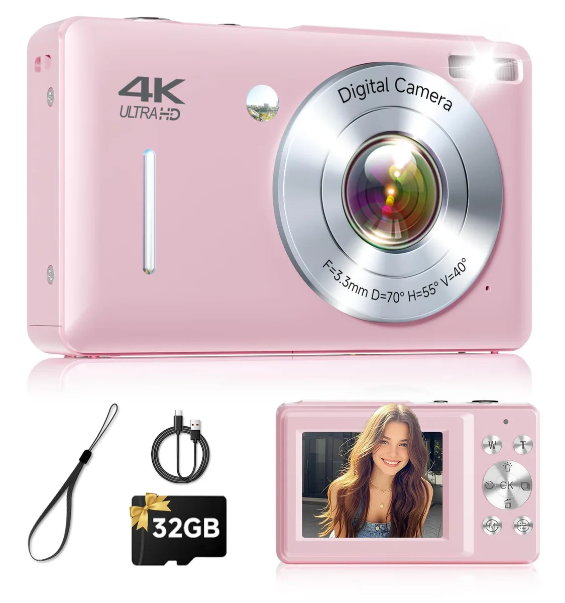  ceye LY-DC228-001 44MP 16X Zoom Pink Point &amp; Shoot Camera — product photo