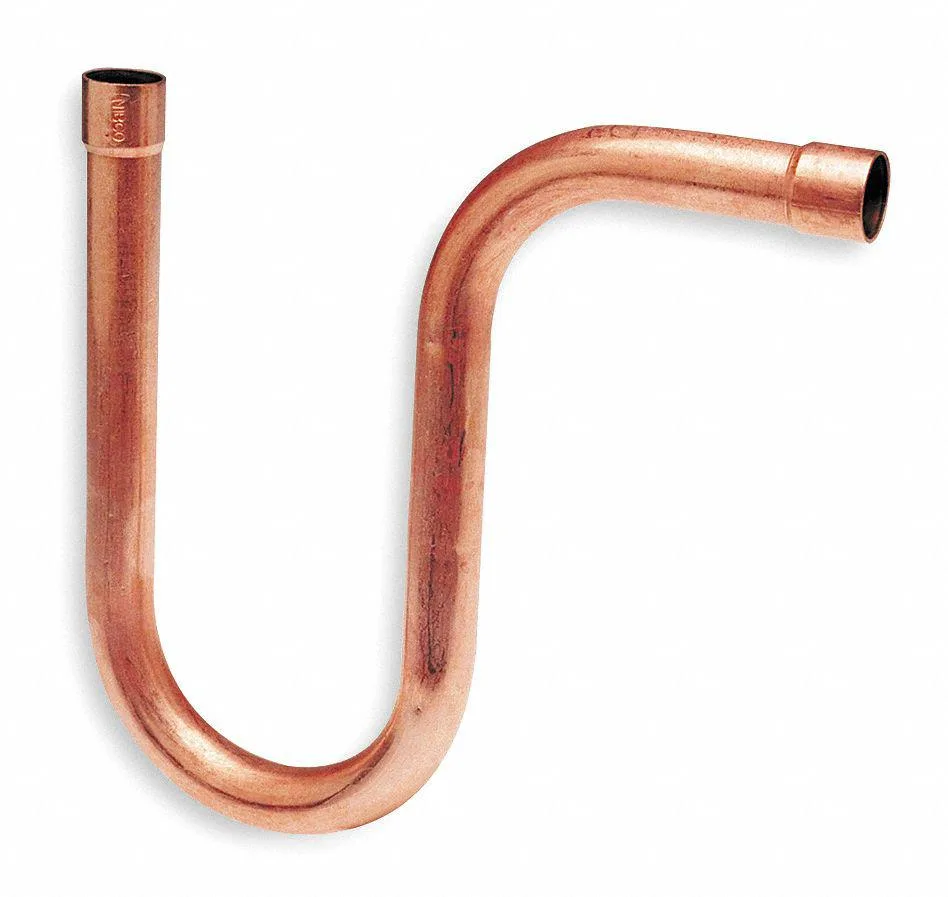 Copper P-trap with cup ends, metallic finish
