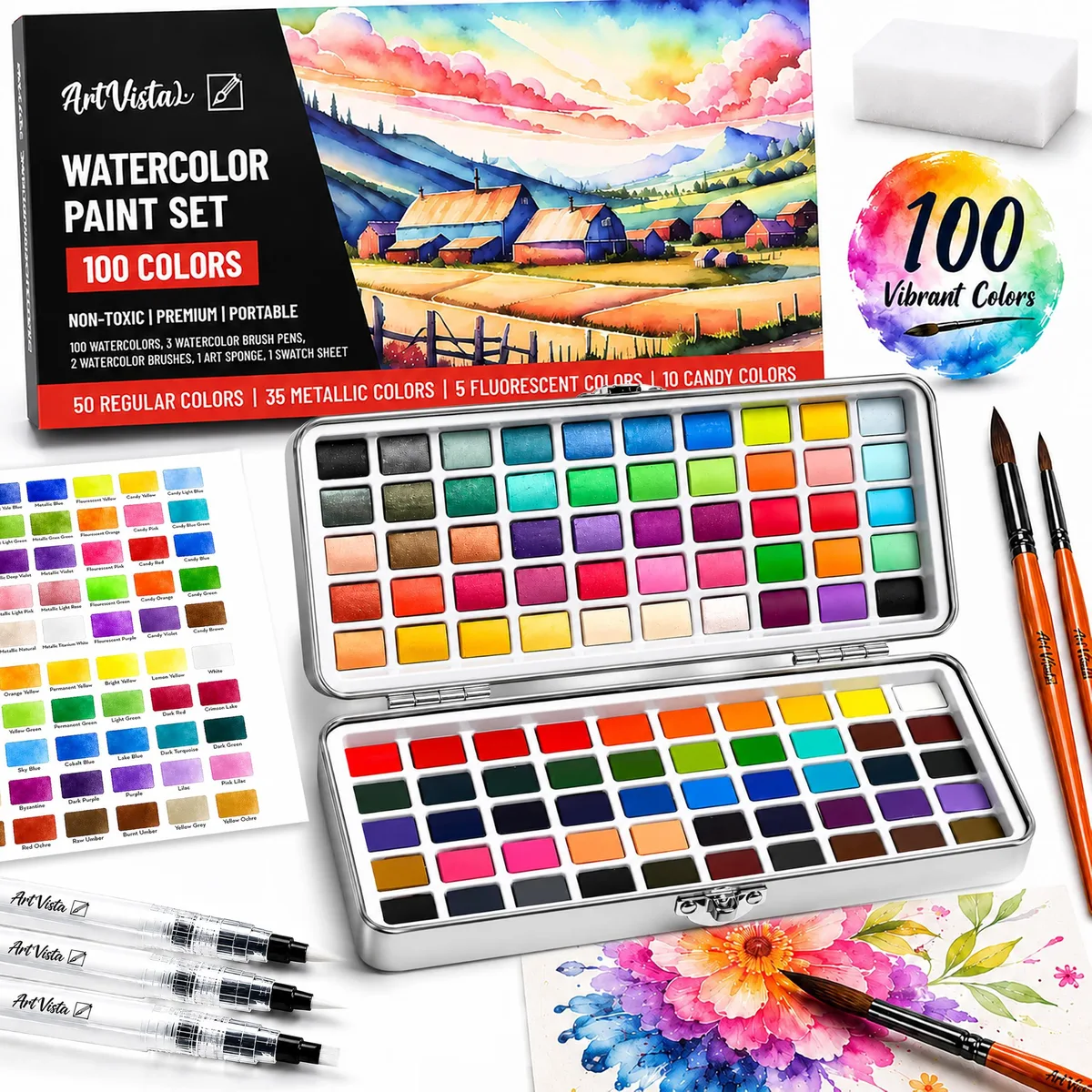  Art Vista Watercolor Paint Set 100 Colors with Metallics — product photo