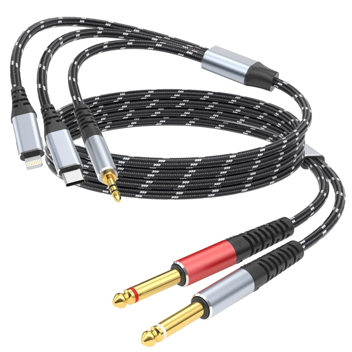  DCNETWORK 3-in-1 Lightning Type-C 3.5mm to Dual 6.35mm Splitter 6.6ft — product photo
