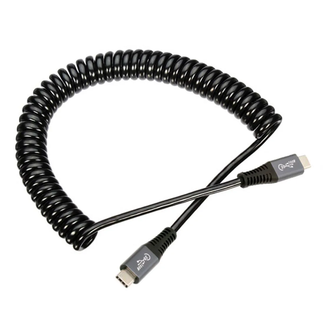 Coiled USB-C cable, male-to-female, 1.5 m extended length, matte finish