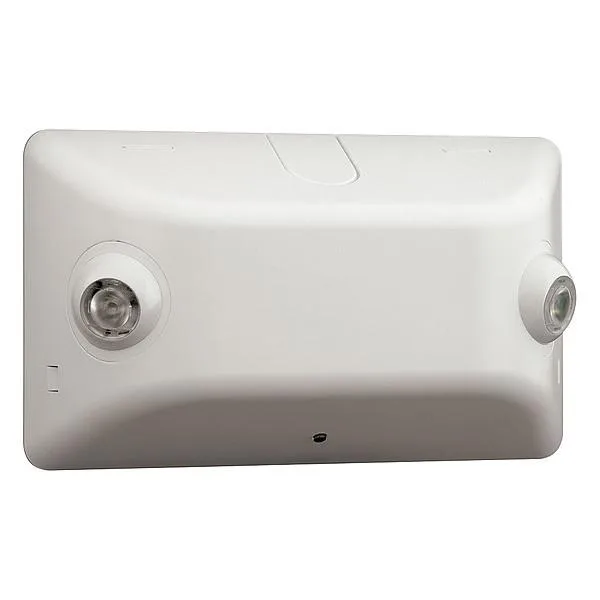 White plastic emergency light kit with two adjustable LED heads and 90 minute backup