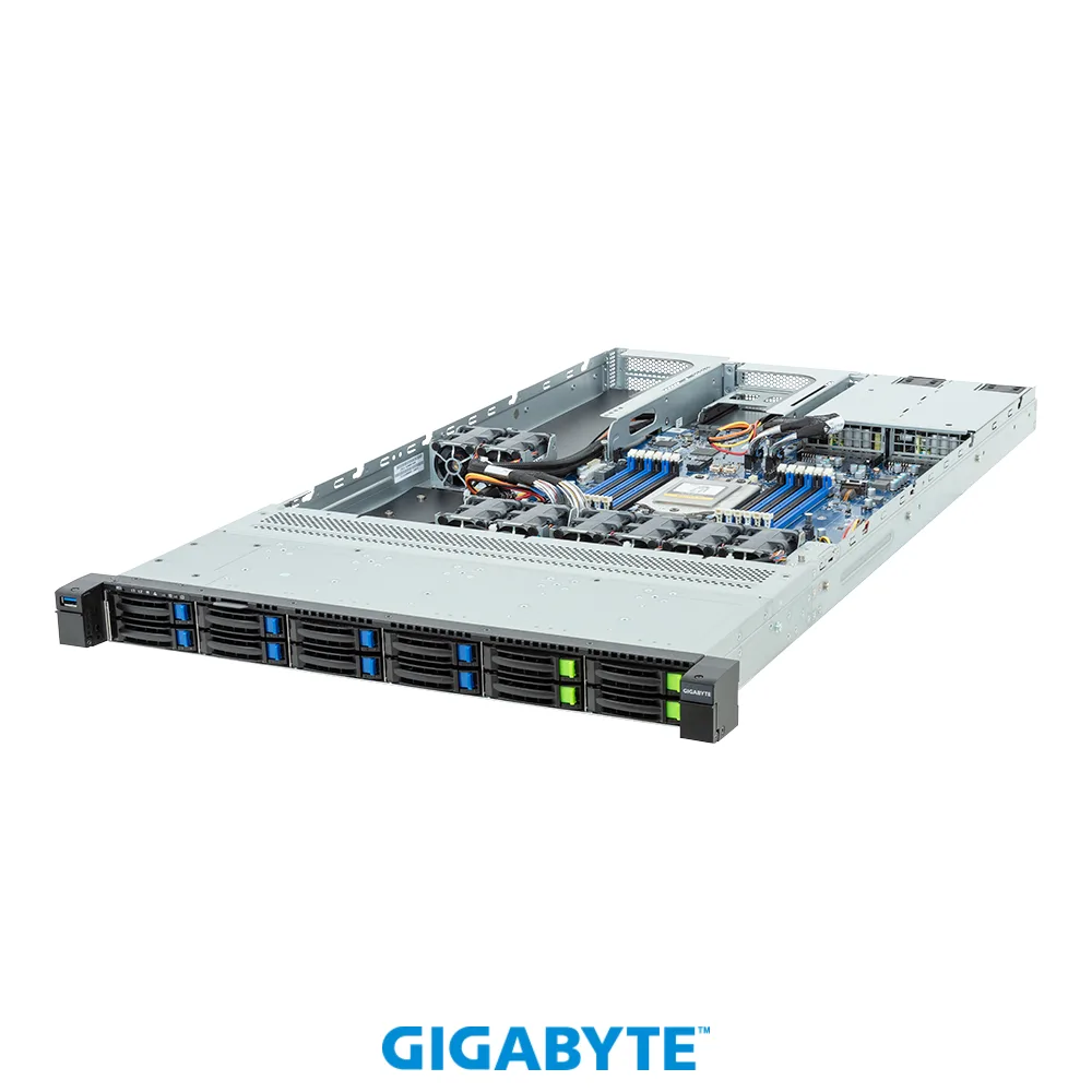 GIGABYTE GIGABYTE R143-EG2-AAC2 barebone server AMD EPYC 8004 1U 12 DIMM 128GB/s PCIe 5.0 GPU — product photo