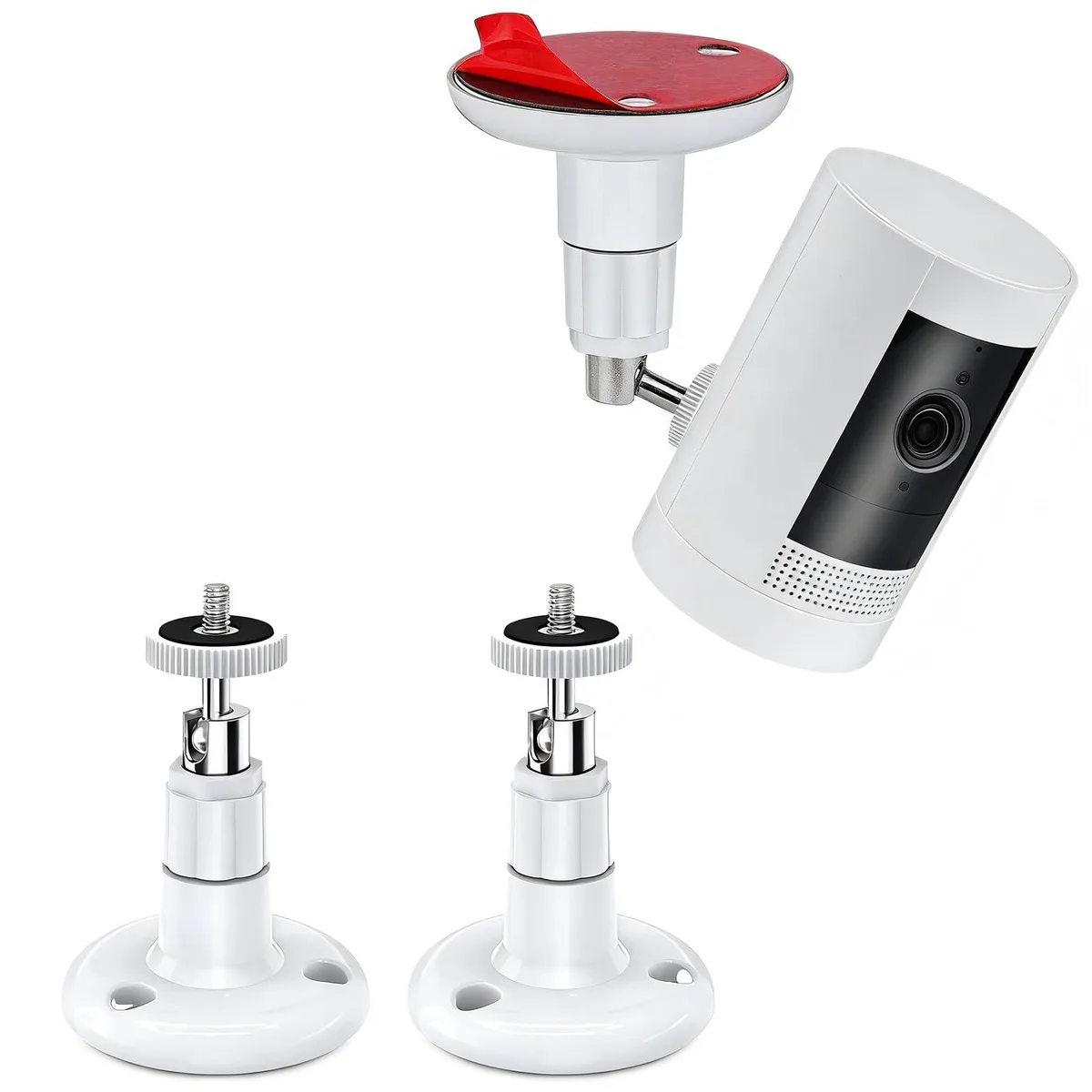 Two white adjustable wall mounts with swivel arms shown side by side
