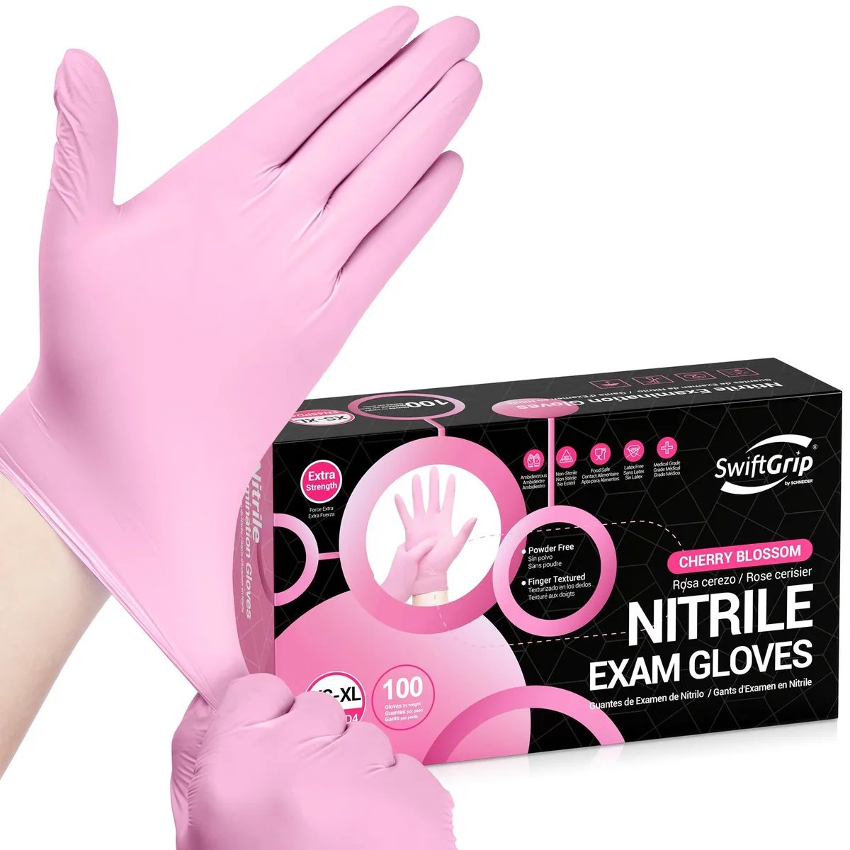  SwiftGrip EN45PD1 Nitrile Exam Gloves Small Cherry Blossom 4 Mil Box of 100 — product photo