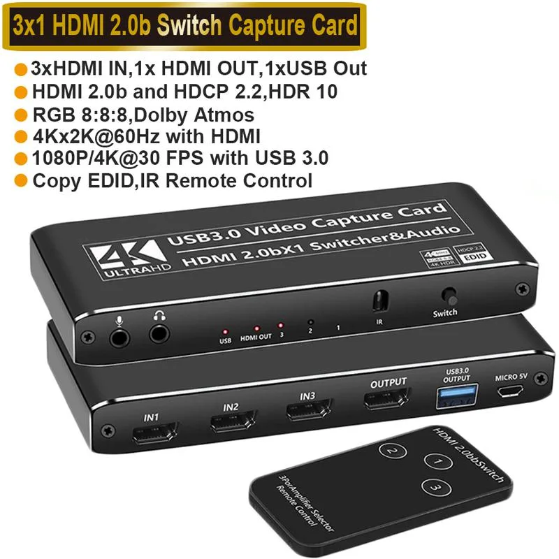 LUOM LUOM OZC6 3×1 4K60 HDMI Switch Capture Device — product photo