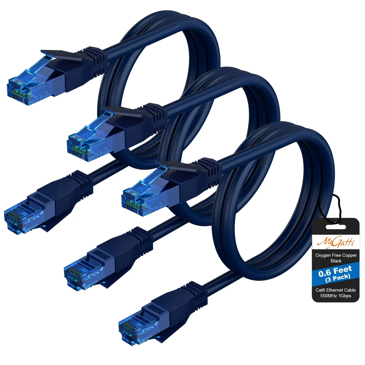 No Sew No Sew Cat6 network ethernet cable 0.6 ft 3-pack blue — product photo
