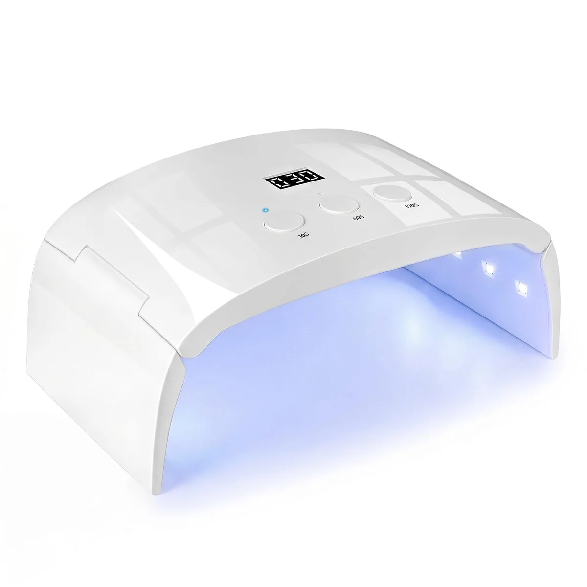 White foldable UV LED nail lamp with LCD display, compact rectangular shape