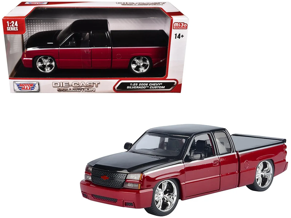 MOTORMAX MOTORMAX 2006 Chevrolet Silverado Custom 1/25 Diecast Red Metallic Black Silver Stripes — product photo