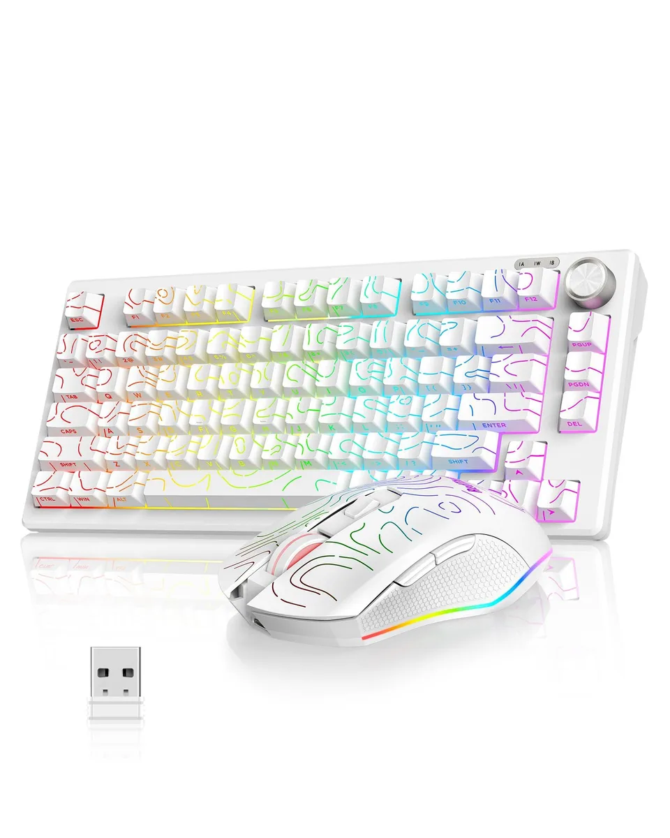  RedThunder K75 Wireless Gaming Keyboard and Mouse Combo Contour White — product photo