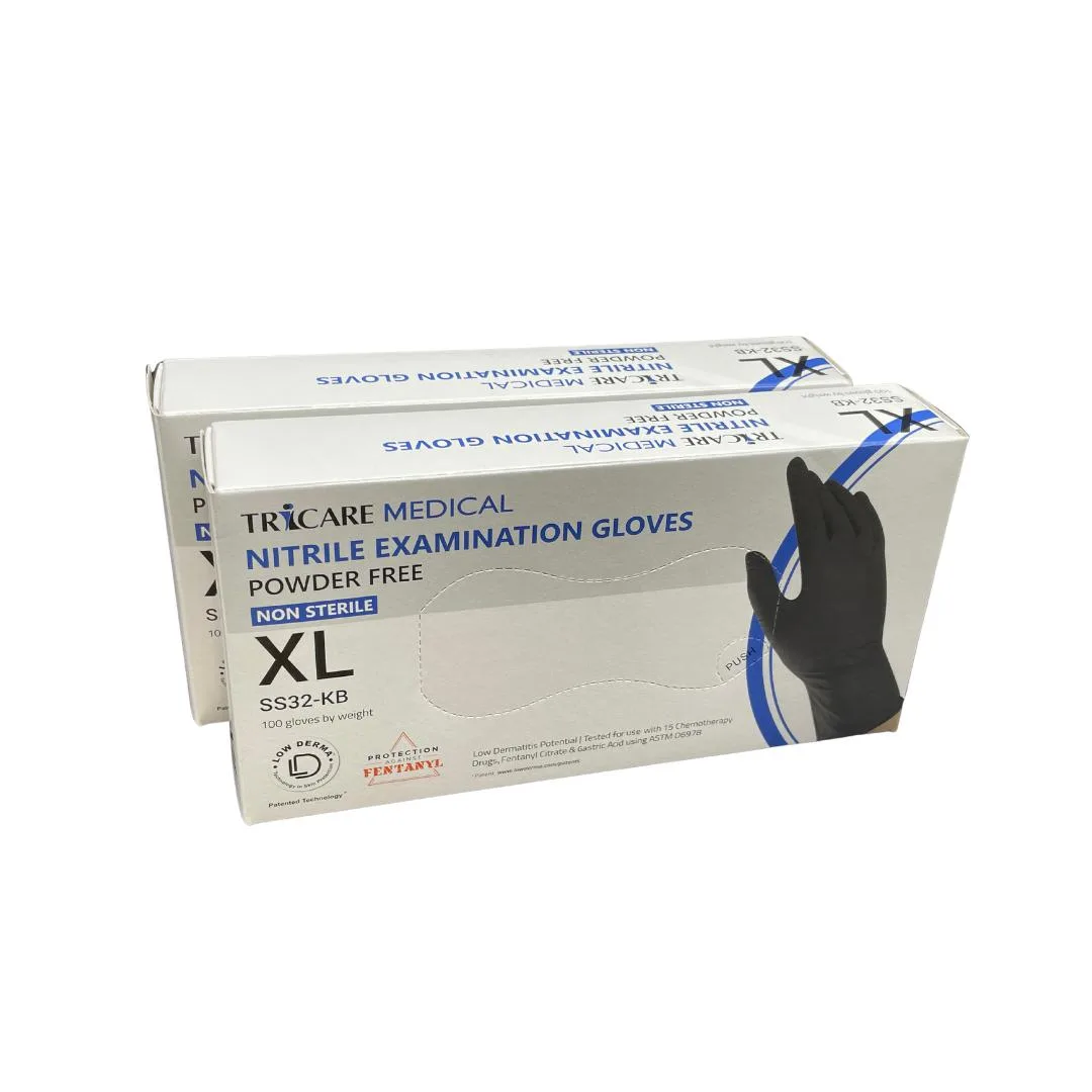 TRICARE MEDICAL TRICARE MEDICAL Nitrile Exam Gloves Low Derma 3.5 Mil Berry Black 6×100 XL — product photo
