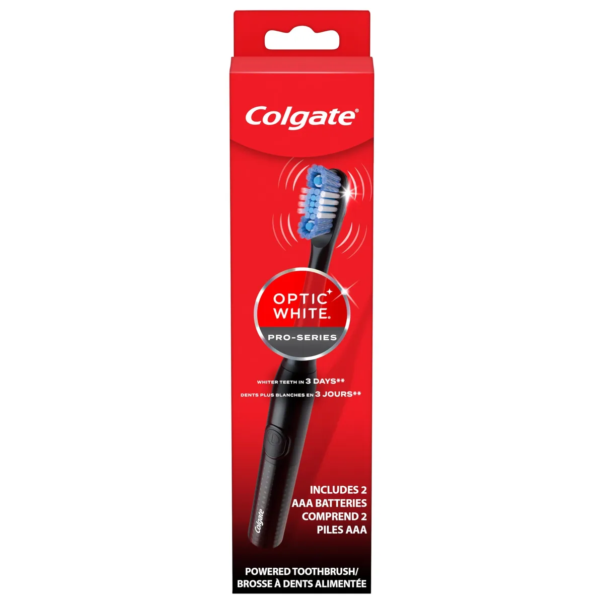 Black battery-powered electric toothbrush with soft bristles and rubber polishing cup