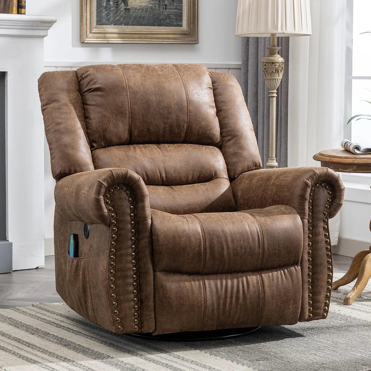 MEETWARM MEETWARM Massage Swivel Rocker Recliner Brown — product photo