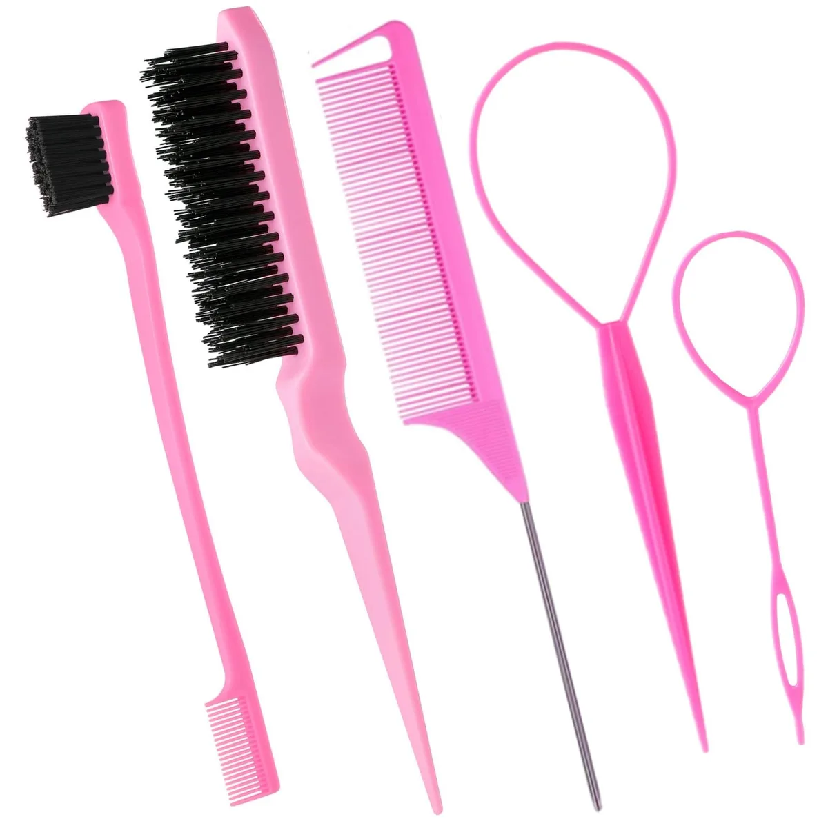  5Pcs Slick Back Brush Set with Topsy Tail Tool Pink — product photo