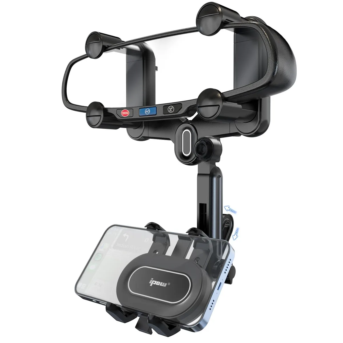 IPOW HSJ-03 Rearview Mirror Phone Mount 360° 2.15" 2.3" 4-claw — product photo