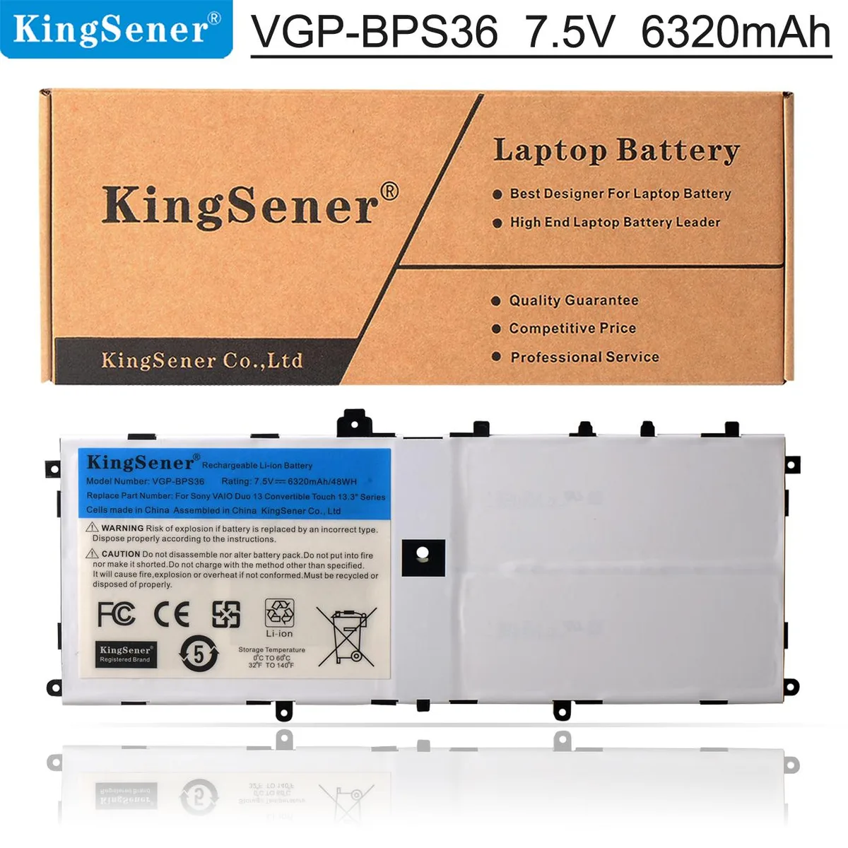 KingSener KingSener VGP-BPS36 laptop battery 7.5 V 48 Wh for Sony VAIO Duo 13.3 — product photo