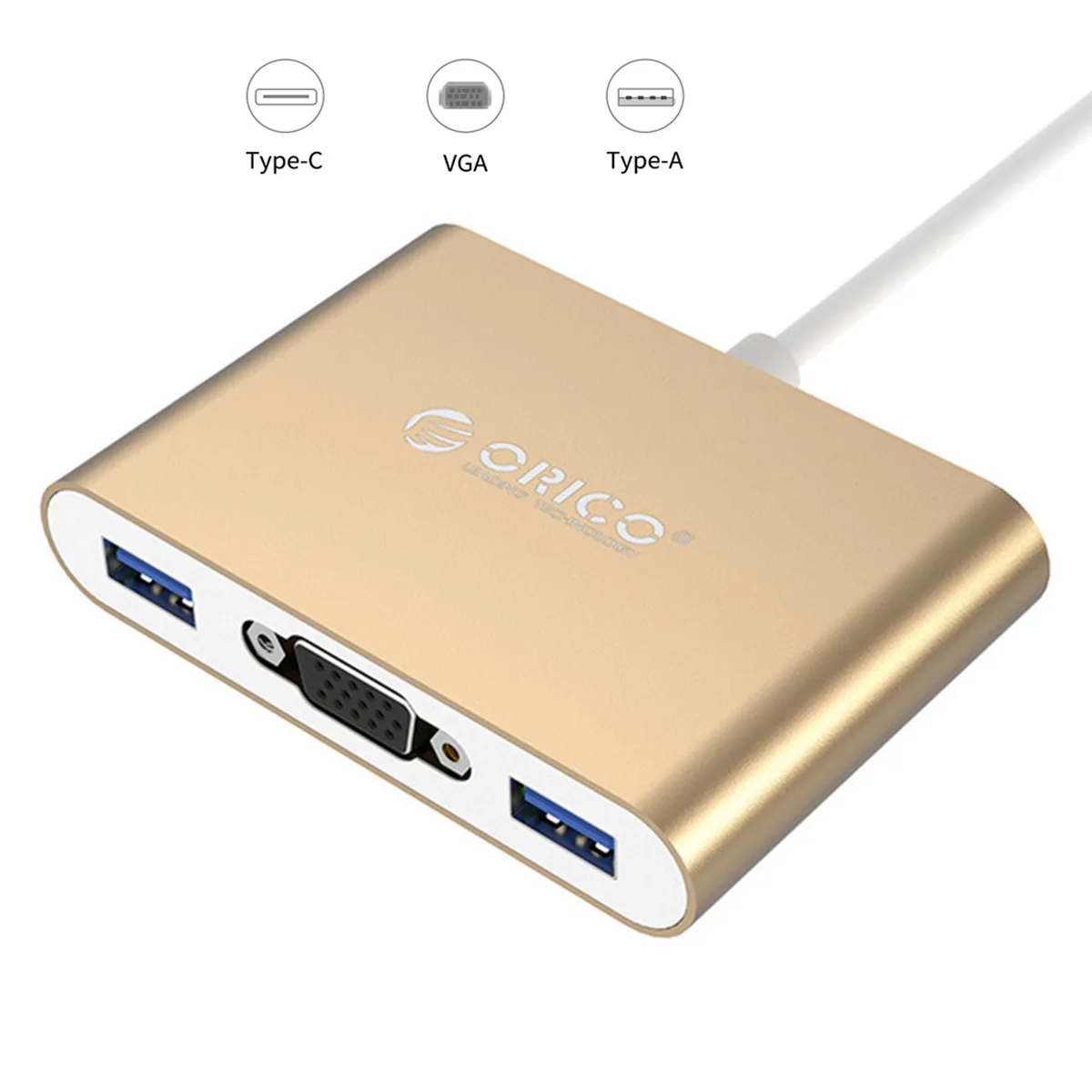 Orico Orico RCV3A-SV-PRO USB-C 5-in-1 hub VGA PD 3×USB 3.0 Gold — product photo