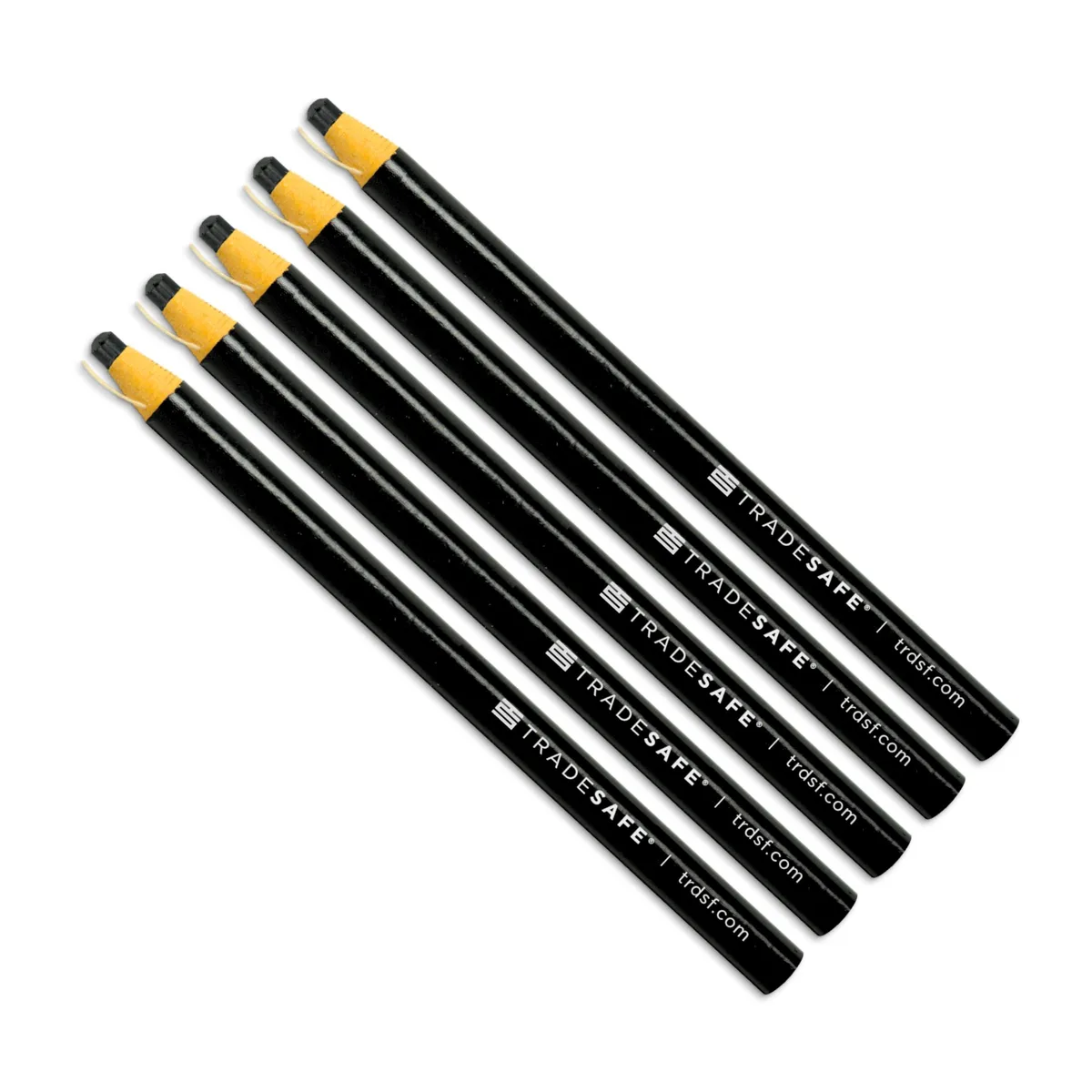 Five black grease pencils with pull-string peel wrappers