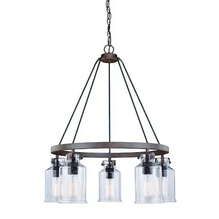 Bronze five-light chandelier with transparent glass arms