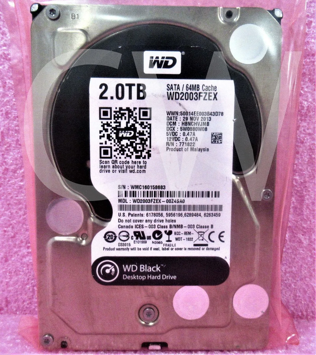 Western Digital Western Digital BLACK WD2003FZEX 2TB 7200RPM 64MB 3.5in SATA internal hard drive — product photo