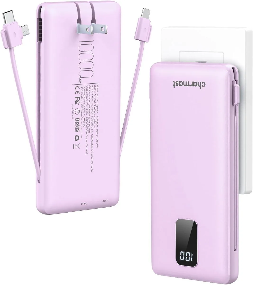NuoTo NuoTo Screen Protector 10000mAh Power Bank Built-In Cables Wall Plug — product photo