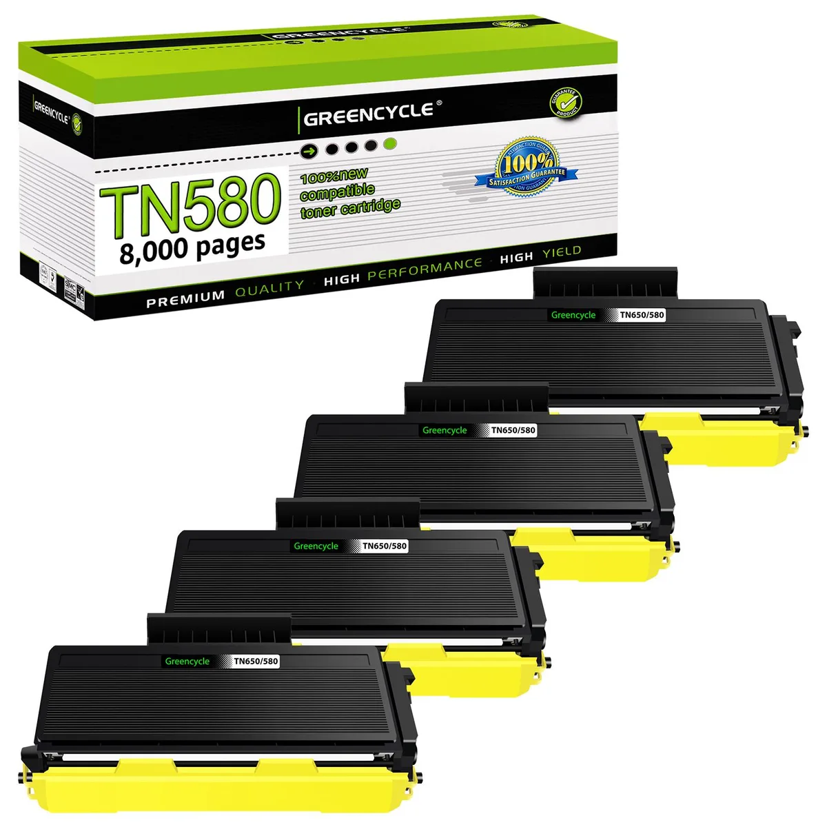 GREENCYCLE GREENCYCLE TN580 Compatible Toner Cartridge Black 4 Pack 8000 Pages — product photo