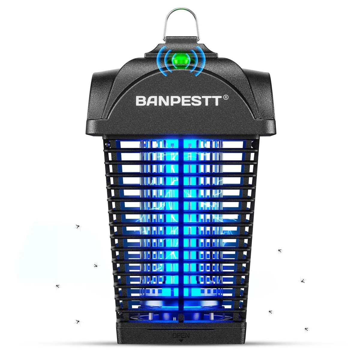Black rectangular bug zapper with UV light and removable collection tray