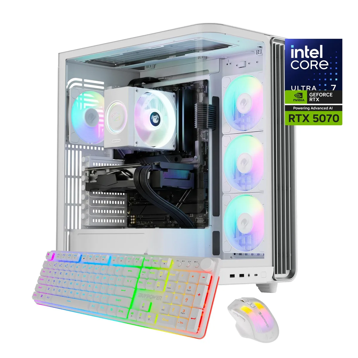 iBUYPOWER iBUYPOWER TWI7N5701 Gaming PC Core Ultra 7 265F RTX 5070 12GB 32GB DDR5 2TB NVMe White — product photo