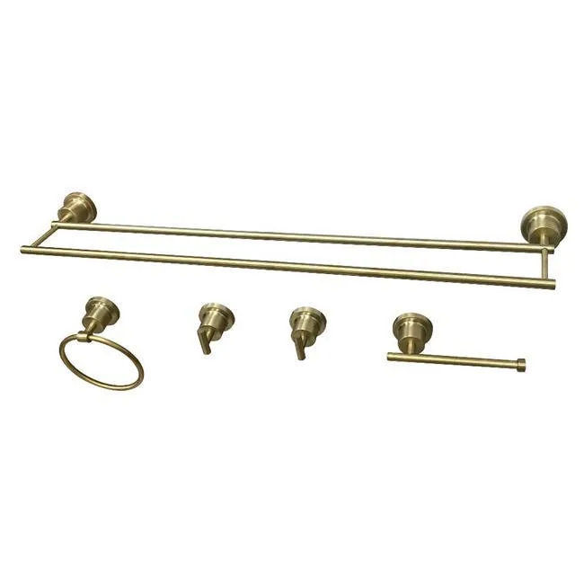 Five-piece bathroom accessory set in satin brass finish